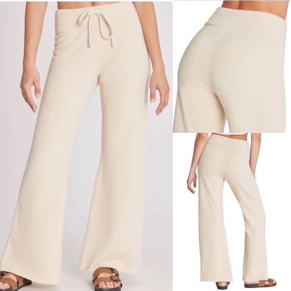 NWT Wildfox Tennis Track Pants Joggers in Ivory Off-White and Pink Size Small - Picture 1 of 3